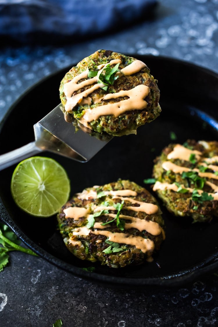 Zucchini Recipes 20 healthy Zucchini Recipes: A simple healthy recipe for Zucchini Cakes with Jalapeño and Lime, topped with Chipotle Aioli. Serve this with a leafy green salad for a flavorful vegetarian meal! #zucchinifritters #zucchinicakes #zucchinirecipes